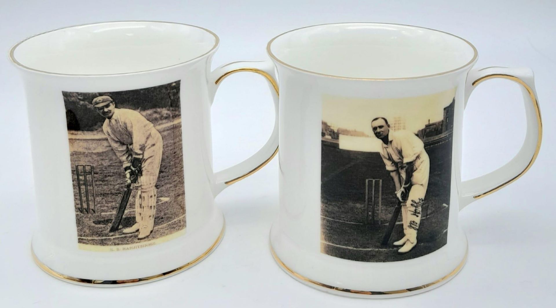 Two Limited Edition Bone China Cricket Mugs Depicting Jack Hobbs and Prince Ranjitsinghi - From