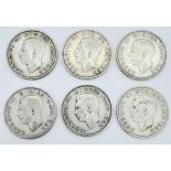 A SELECTION OF 6 X 2 SHILLING COINS ALL PRE 1947, HAVE MINIMUM OF 50% SILVER CONTENT DATES ARE 1939,