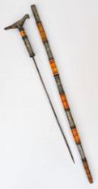 A Very Rare Antique Wood and White Metal, Bird Design Handle, Sword Stick. Ornate Detailing. 90cm