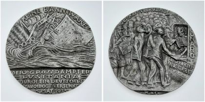 A Superb 1915 Cast Iron Lusitania Original Medal. In excellent condition. 55mm diameter.