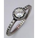 A fancy 925 silver Pandora Zirconia solitaire ring with full eternity round CZ. Total weight 2.