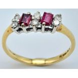 A 18K YELLOW GOLD DIAMOND & RUBY RING 1.8G SIZE J/K A/S 2006