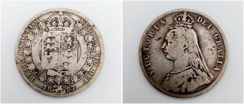 An 1887 Queen Victoria Silver Half Crown. Please see photos for conditions.