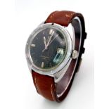 A Vintage Omega Seamaster Gents Watch. Brown leather strap. Stainless steel case - 37mm. Black