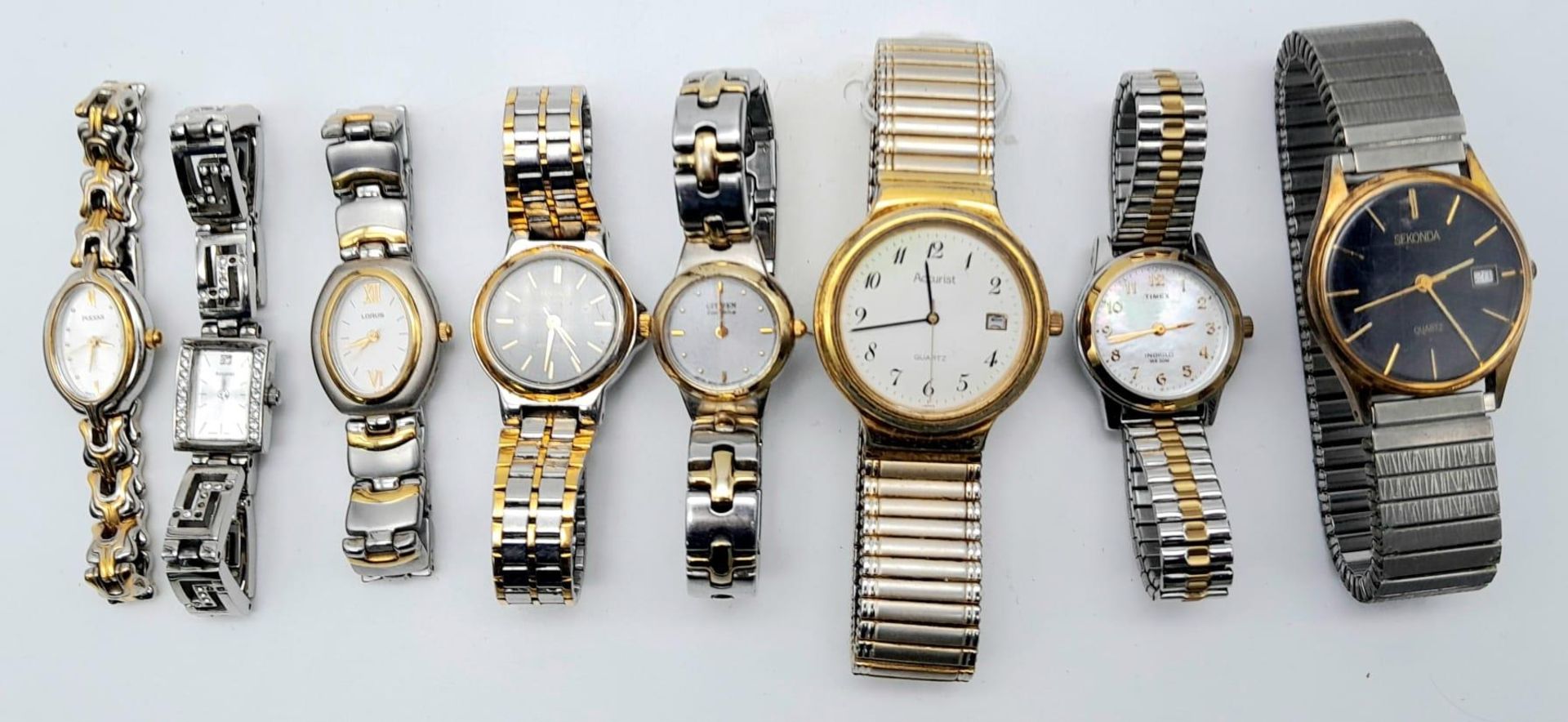 SELECTION OF 8 BRACELET WATCHES BRANDS TO INCLUDE CITIZEN, LORUS, ACCURIST, PULSAR, SEKONDA &