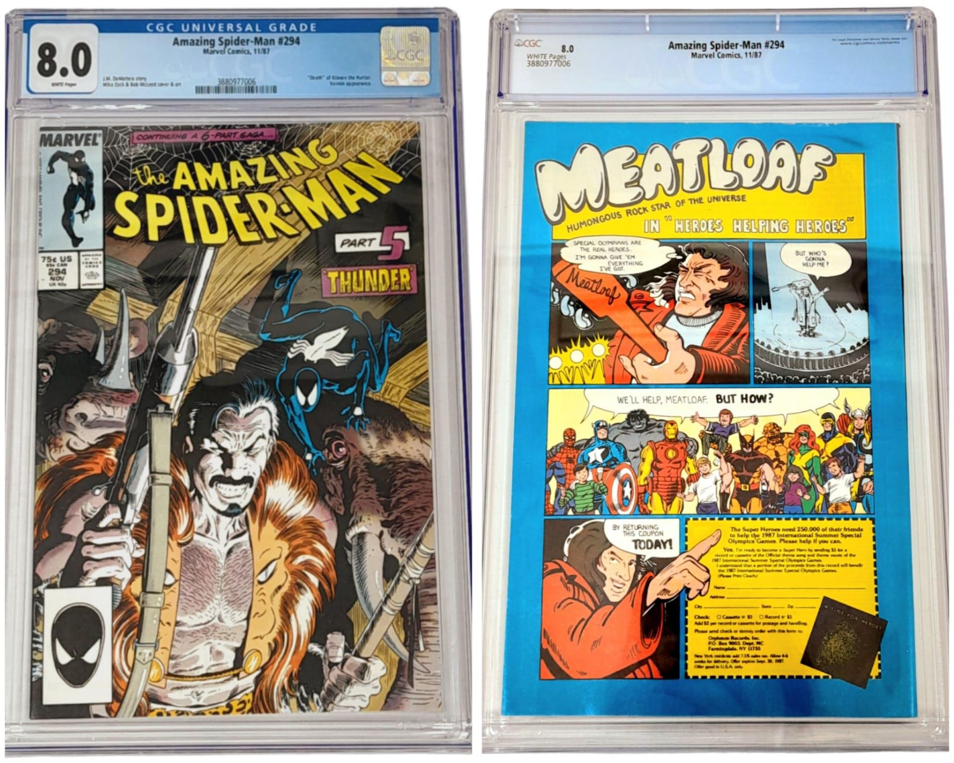 Five Very Collectible CGC Graded Comics: Spiderman #288 - 9.4 rating, Spiderman #382 - 9.4 rating, - Image 3 of 7