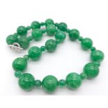 An exquisite large Jade Beaded Necklace. A mixture of big and small brightly coloured Jade rounded