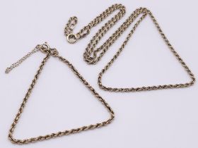A 9 K yellow gold rope chain necklace and bracelet set. Necklace length: 59 cm, bracelet length: