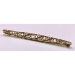 Stunning Antique 18kt Yellow Gold Diamond encrusted Bar Brooch. Measuring a whooping 8cm wide,