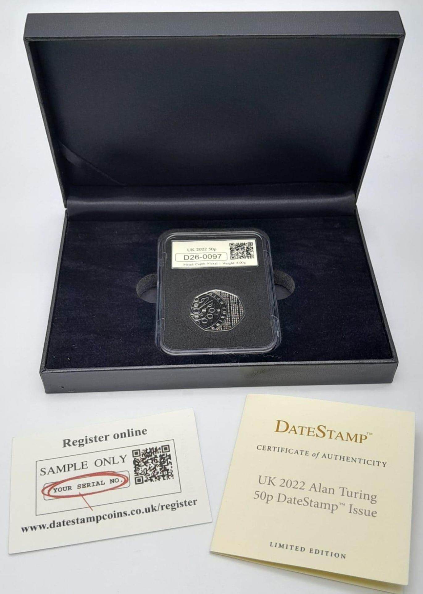 A Mint Condition, Limited Edition (1 of 500), 2022 Alan Turing 50 Pence Date Stamp Issue Coin