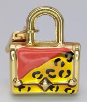 A 18K YELLOW GOLD ENAMELLED LOTO HANDBAG CHARM approx 3.46G 33mm x 18mm ref:SC 1084