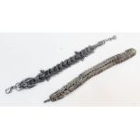 Two Chinese dragon bracelets, white metal (untested), Length: 18cm and 18-21 cm respectively.