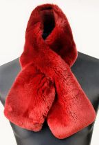A N.Peal of London Red Cashmere and Rabbit Fur Scarf. 86cm length.