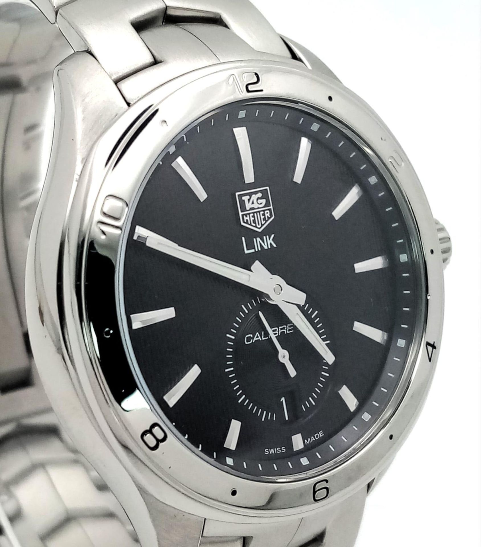 A Tag Heuer Link Calibre 6 Automatic Watch. Stainless steel bracelet and case - 41mm. Black dial - Image 4 of 9