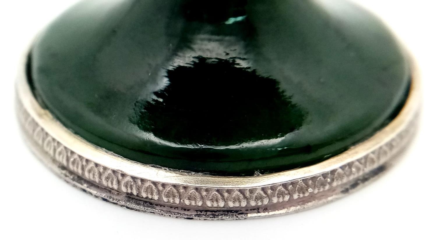 A Nephrite Jade Early 20th Century Cup with Applied Ribbons and Gems Set on Silver Feet with - Image 7 of 8