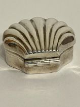 Vintage SILVER PILL BOX in the form of a SHELL. Silver hallmark to base.