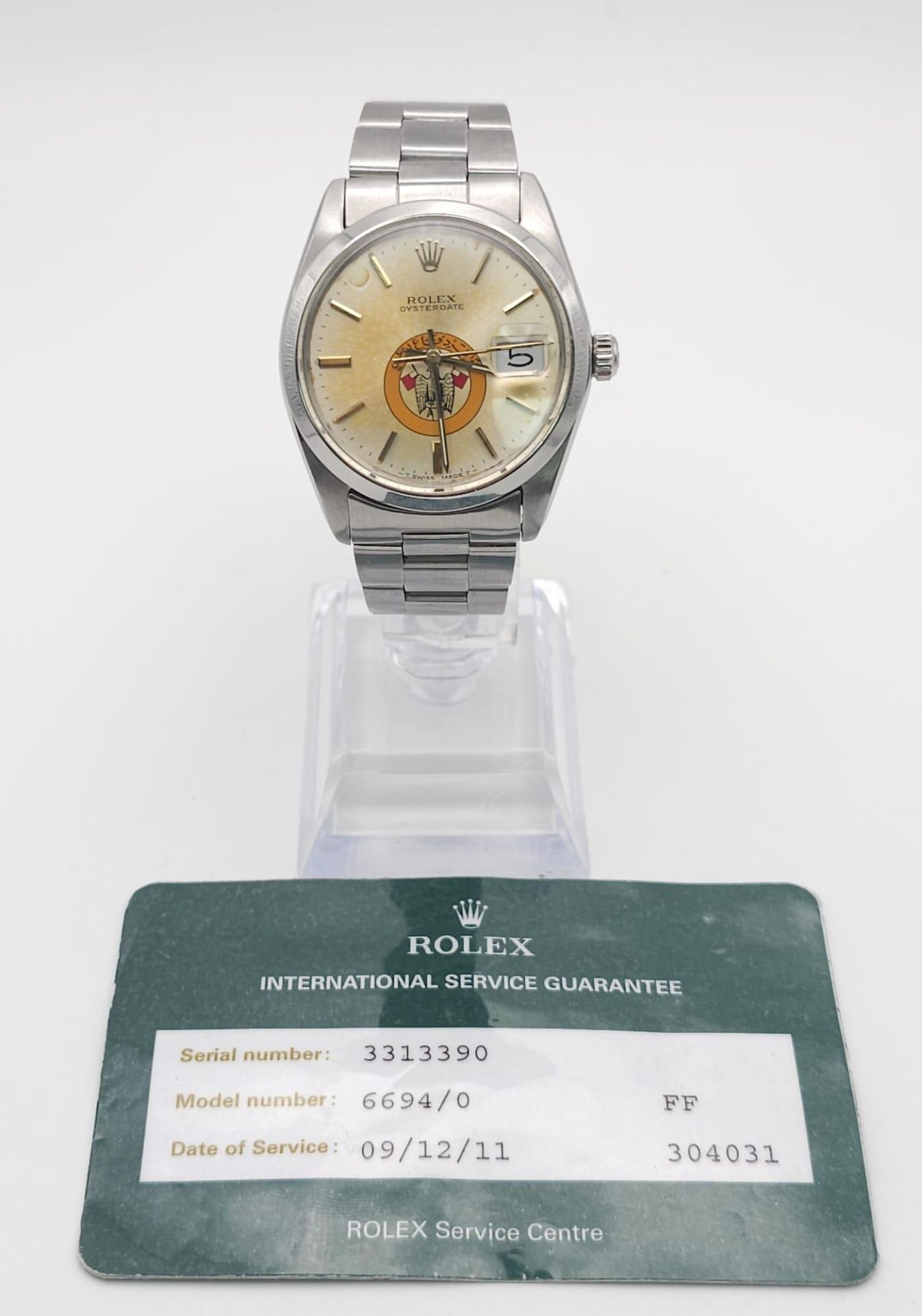 A ROLEX OYSTERDATE IN STAINLESS STEEL SPORTING THE EAGLE LOGO OF ABU DHABI .(DIAL NEEDS CLEANING) - Image 13 of 13