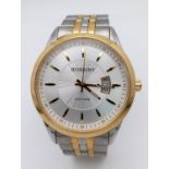 A Men’s Bi-Metal Two Tone Quartz Date Watch by Rossini. (45mm Including Crown). New Battery Fitted