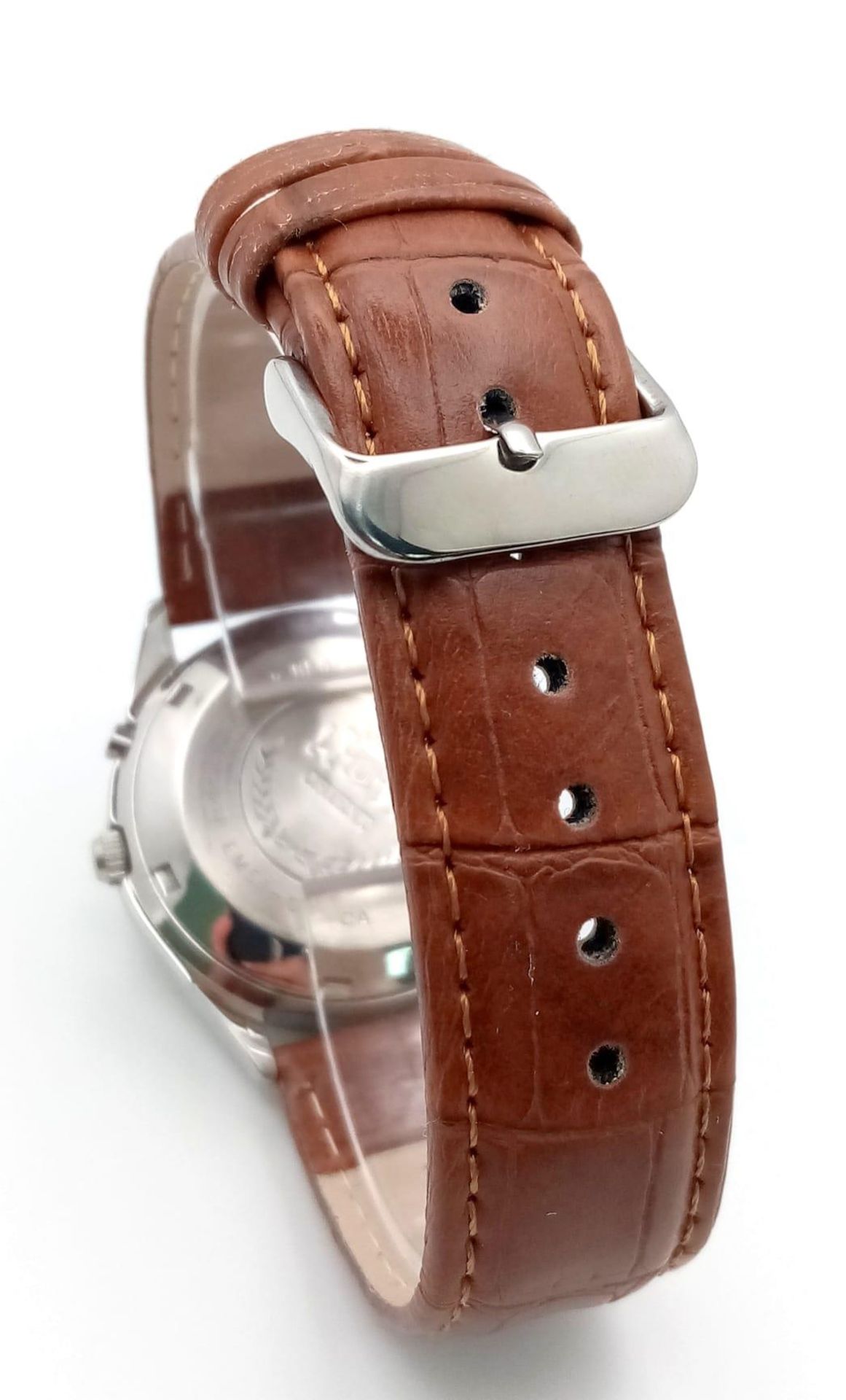A Vintage Orient Day Pointer Automatic Gents Watch. Brown leather strap. Stainless steel case - - Image 3 of 4