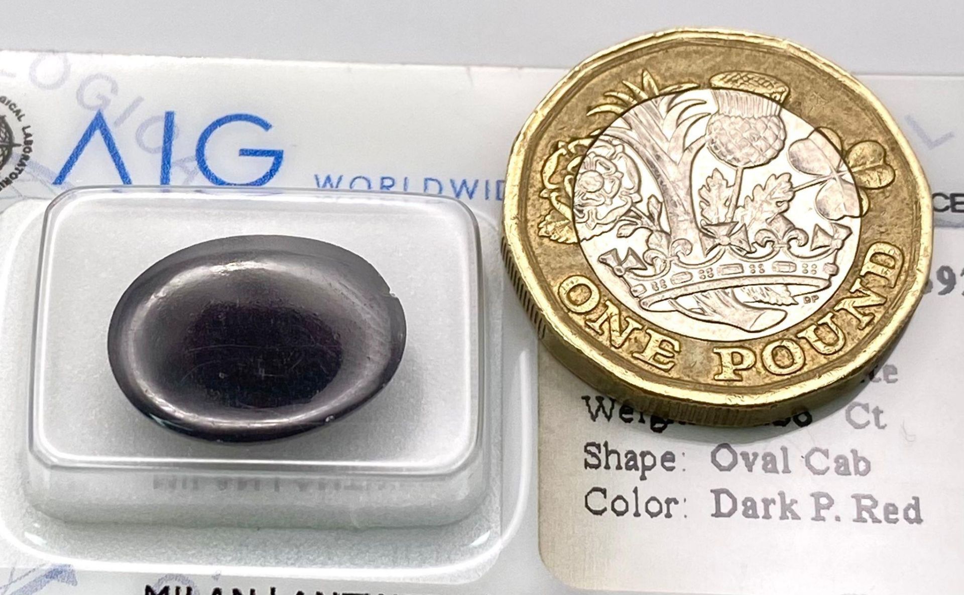 A 11.36ct Natural Rhodolite Garnet, in the Oval Cabochon shape. Comes with the AIG Milan - Image 2 of 4