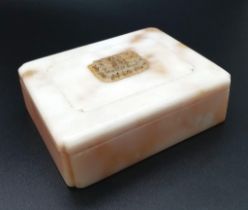 A Rare and Unusual Antique Chinese Pink Marble Box with Jade Insert to the Lid. Stunning box with