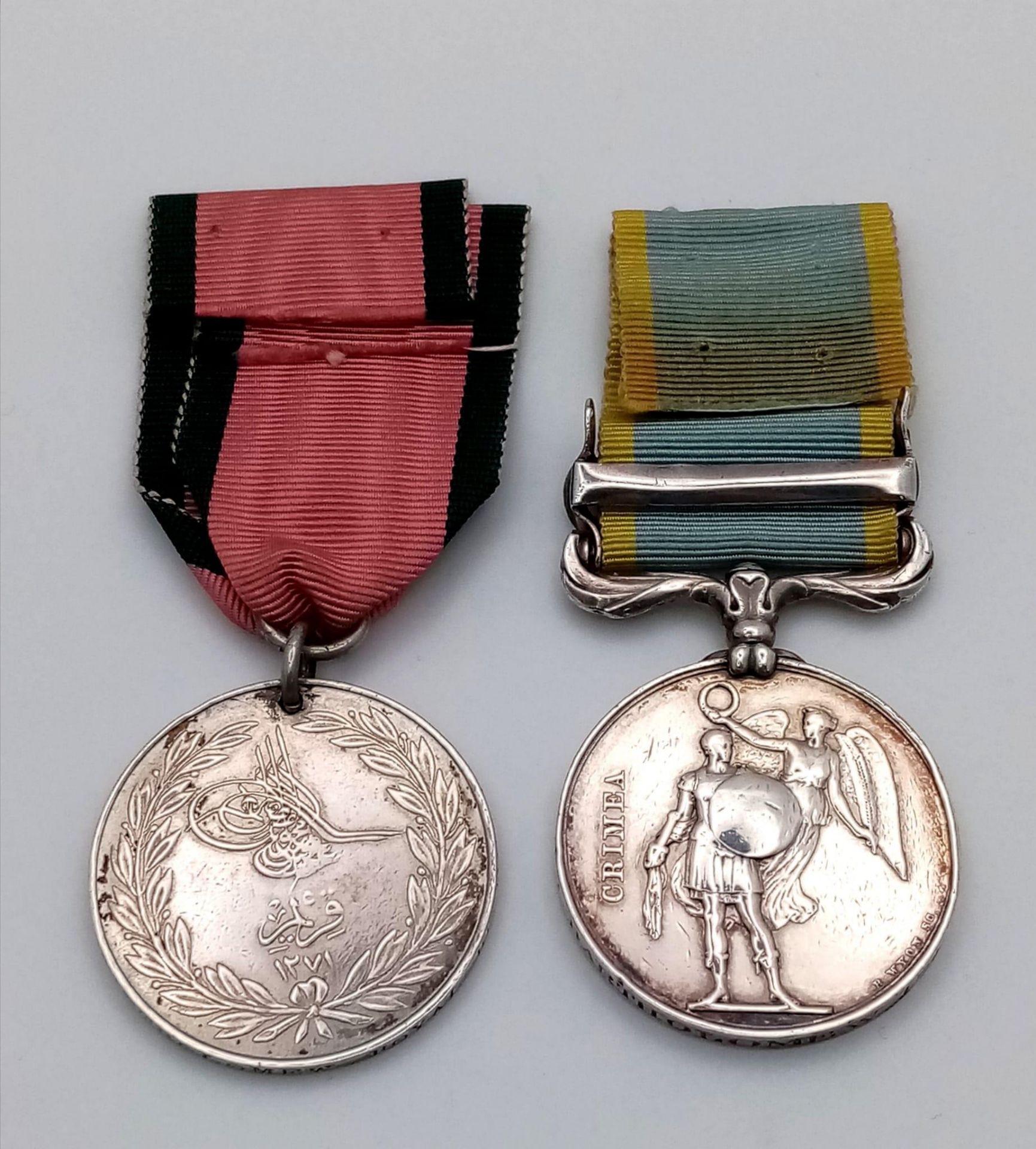 A pair of medals for the Crimean War to the 1st battalion the Royal Regiment, consisting of: Queen’s - Image 2 of 6