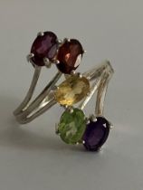 Fabulous SILVER RING multi-set with precious gemstones in Crossover Silver Mount. To include