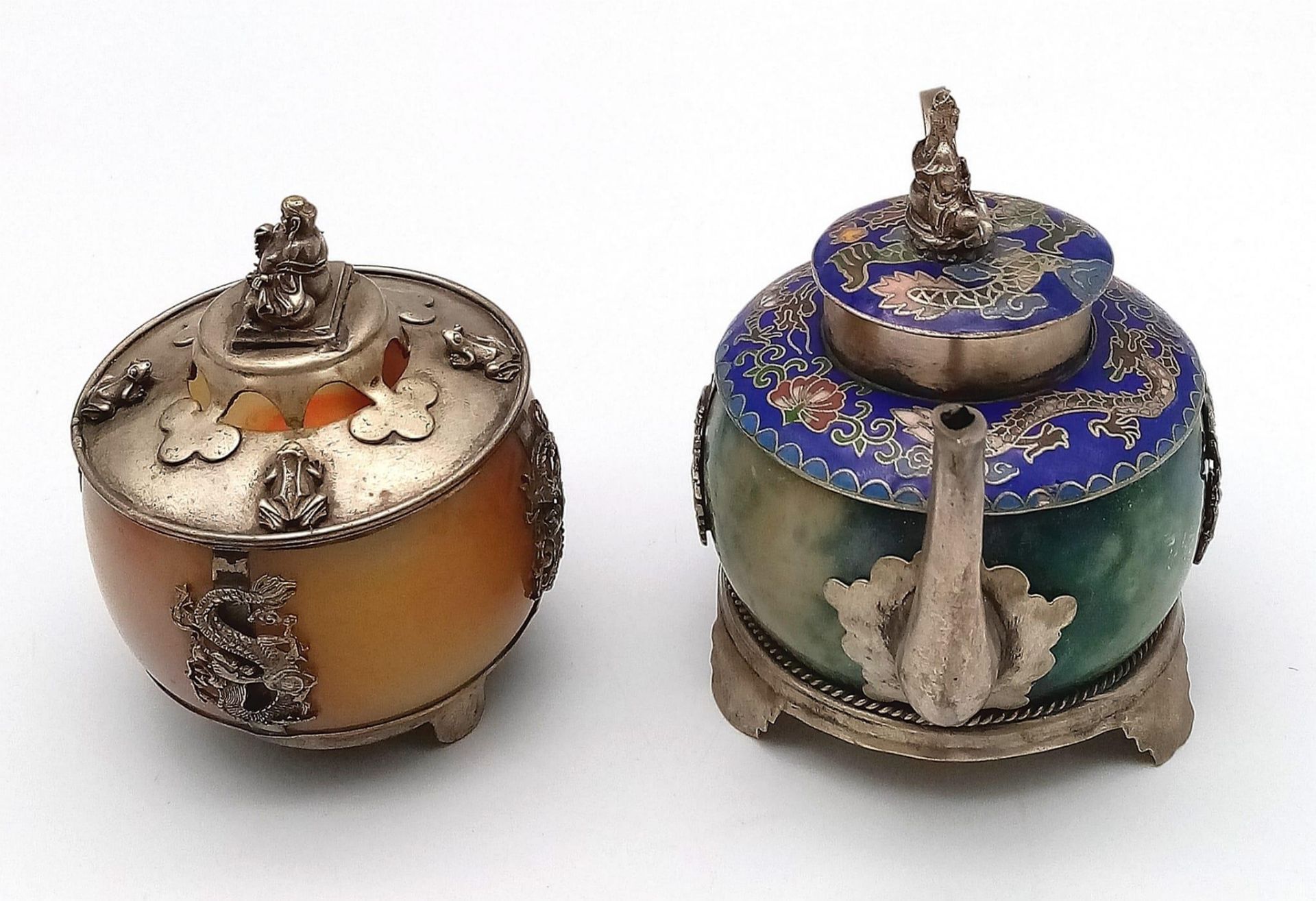 Two Superb Antique Chinese Miniature Teapots (circa 1900) - both on silver mounts hallmarked to - Bild 4 aus 11