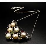 A Pearl and Multi-Gemstone Set Pendant Statement Necklace. 50cm Length Chain. Pendant Measures 6cm