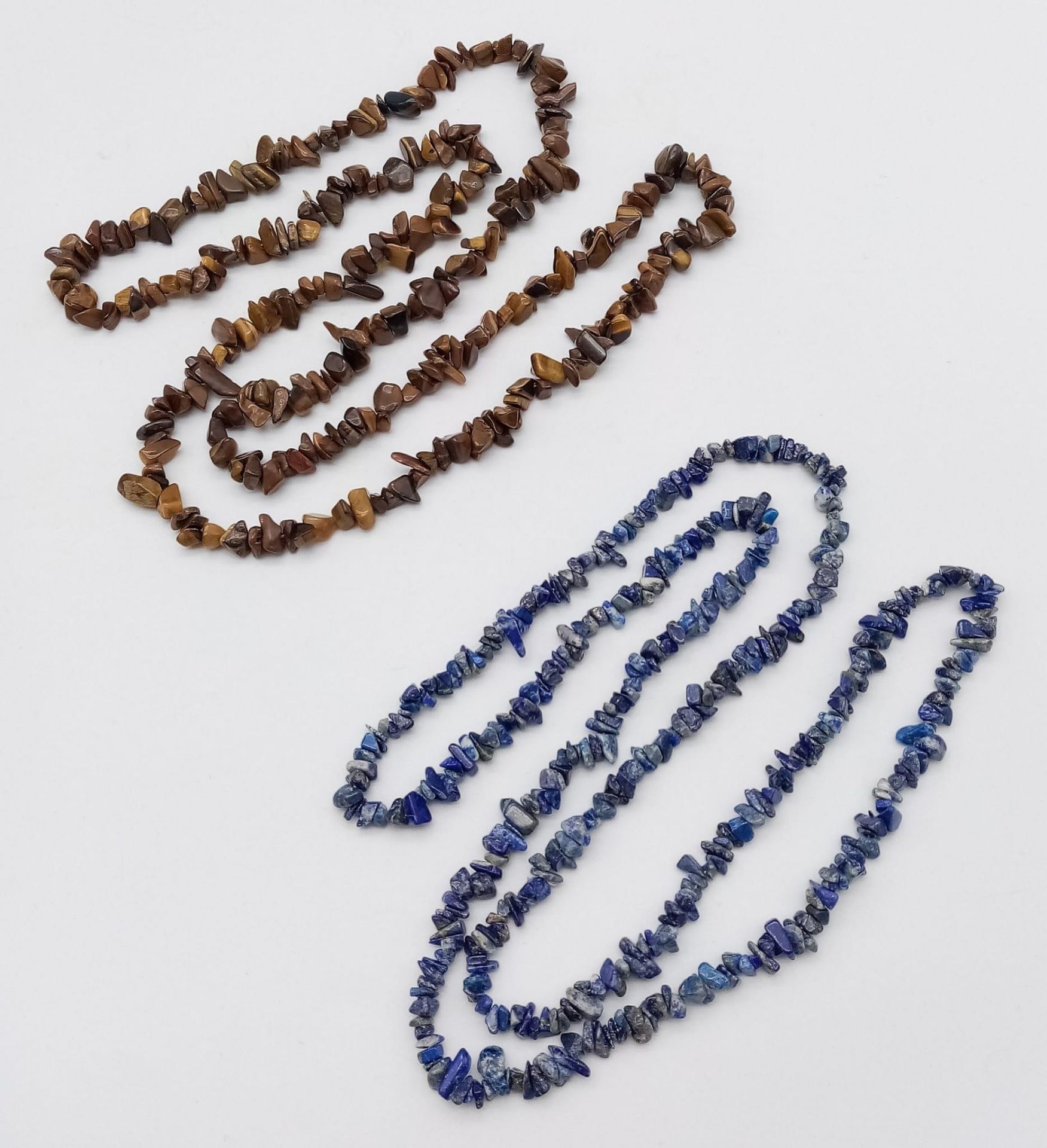 Two Rough Natural Gemstone Necklaces. Tigers Eye and Lapis Lazuli. Both 86cm.