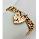 A Beautiful Vintage 9K Gold Two Row Curb Link Bracelet with Heart Clasp. 18cm length. 26.75g weight.