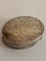 Vintage SILVER PILL BOX. Oval shape with beautifully engraved lid. Full UK hallmark. Exceptional