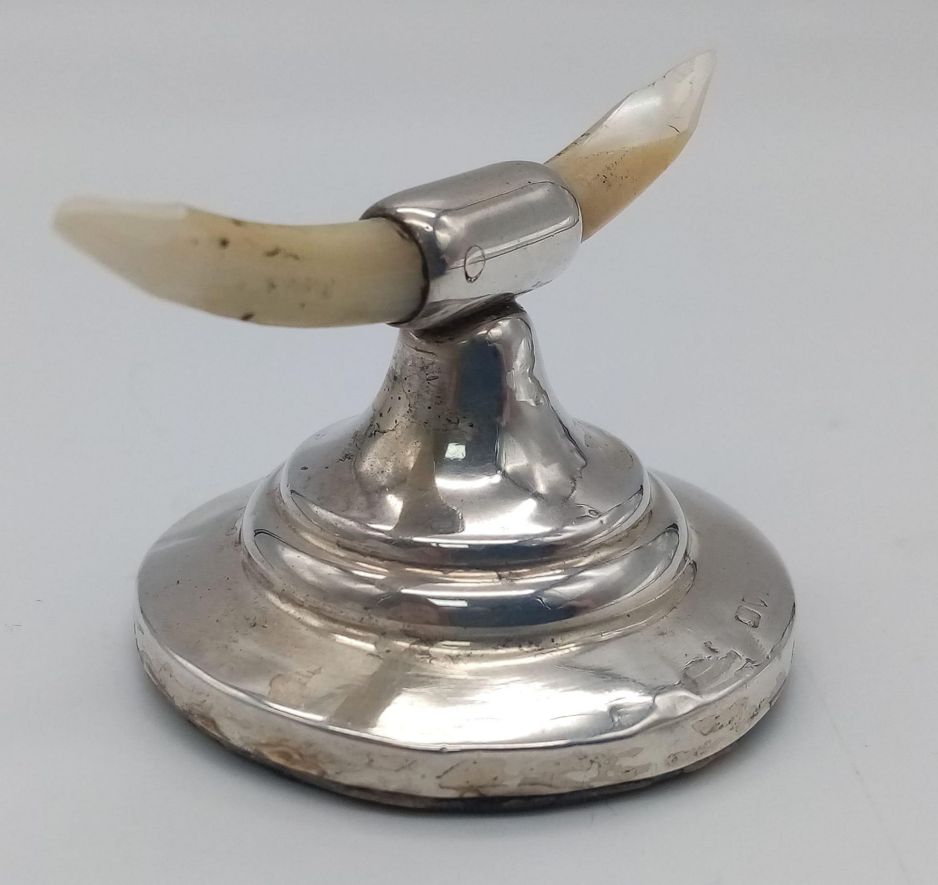 A Rare Sheffield Hallmarked 1924/5 Silver Viking Design, Bespoke Antler/Horn Knife or Ladle Stand. - Image 2 of 4