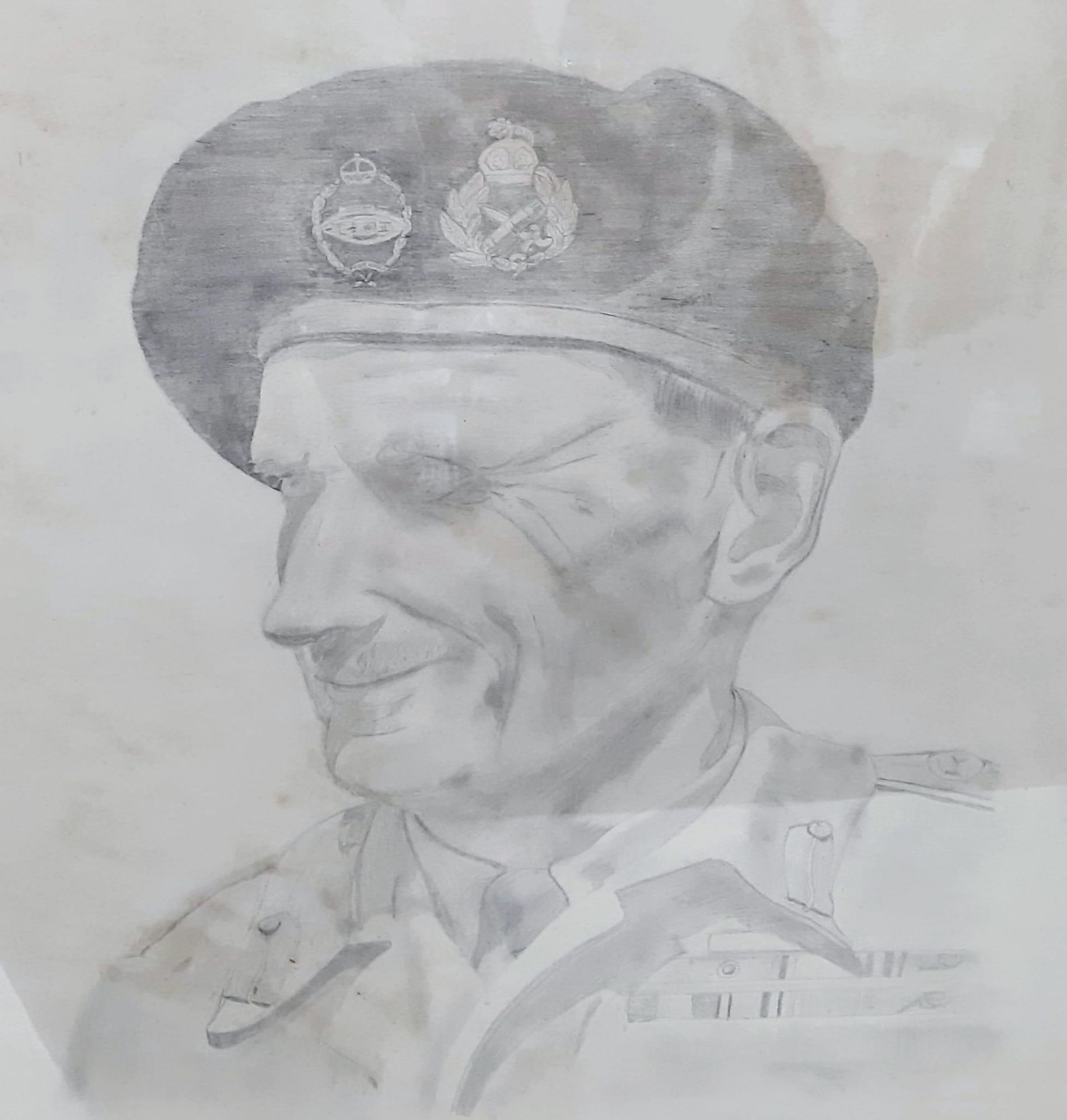 A Rare and Unique, WW2 Original Dated 1945, Hand Drawn Framed and Glazed Drawing of Field Marshal - Bild 3 aus 4