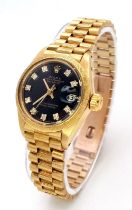 A Rare (Black Dial) Mid 1980s Rolex Oyster Perpetual 18K Solid Gold and Diamond Datejust Ladies