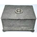 WW1 Period English Made Pewter wood lined cigarette box with insignia of the Rifle Brigade