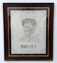 A Rare and Unique, WW2 Original Dated 1945, Hand Drawn Framed and Glazed Drawing of Field Marshal