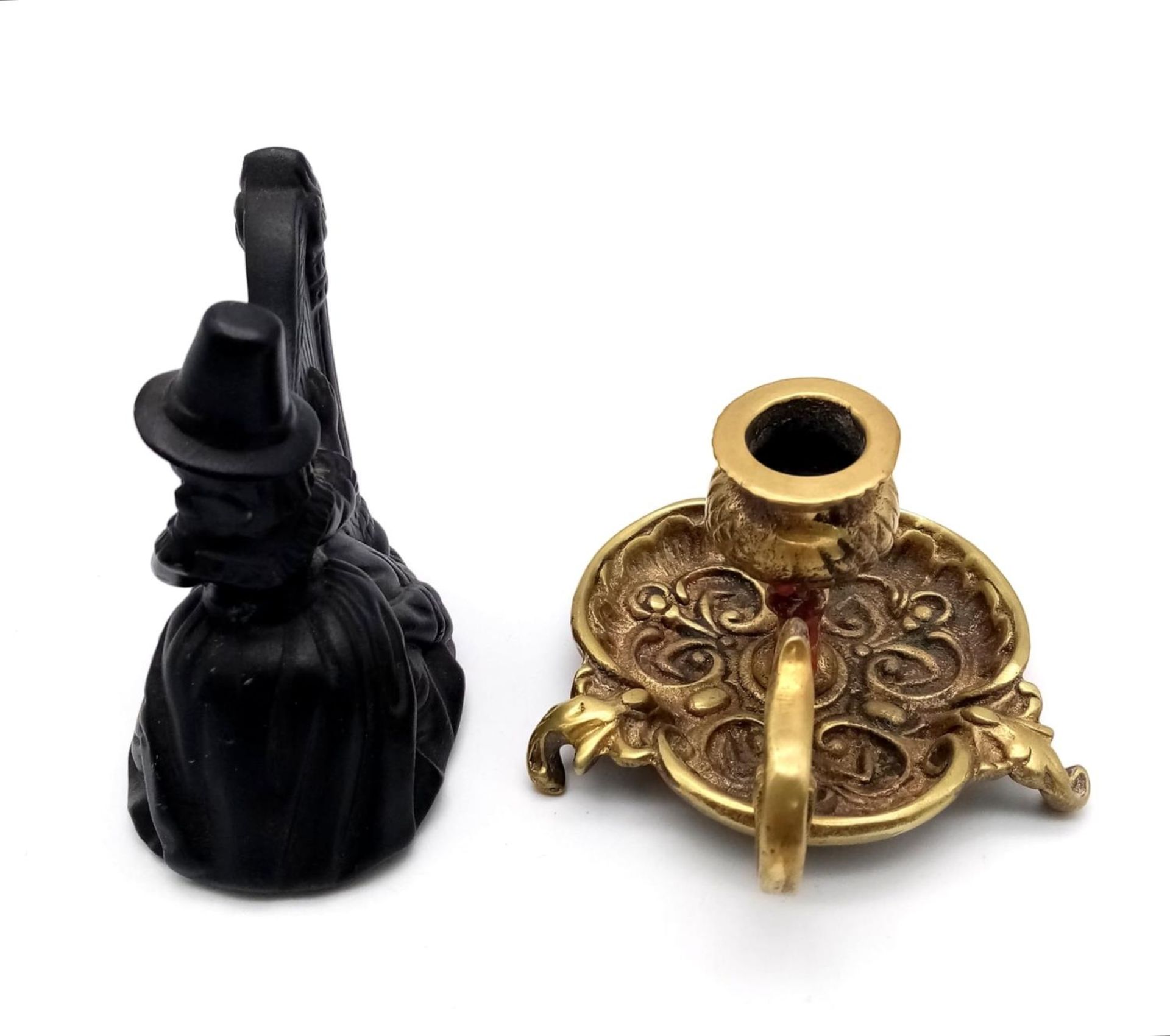 A Vintage Small Brass Candle Holder and a Coal Lady Figurine - 10cm. - Image 3 of 4