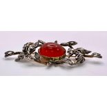 Beautiful Antique, Mid-Carat Gold Brooch with set Diamond and Carnelian Centre Stone. Measures 5cm