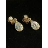 2 x Pairs Gemstone set 9 carat GOLD EARRINGS. Drop style. 1.65 grams.