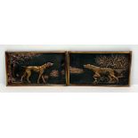 An Antique Pair of Bronze Hunting Dog Plaques. Excellent casting and Patina. 37cm x 22cm.