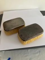 Vintage pair of SILVER DRESSING TABLE BRUSHES. Matching pair with lovely engine turned design. Clear