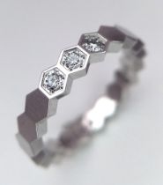 AN 18K WHITE GOLD DIAMOND RING DESIGNED BY CHAUMET - BEE MY LOVE HONEYCOMB COLLECTION. 3.6G SIZE K