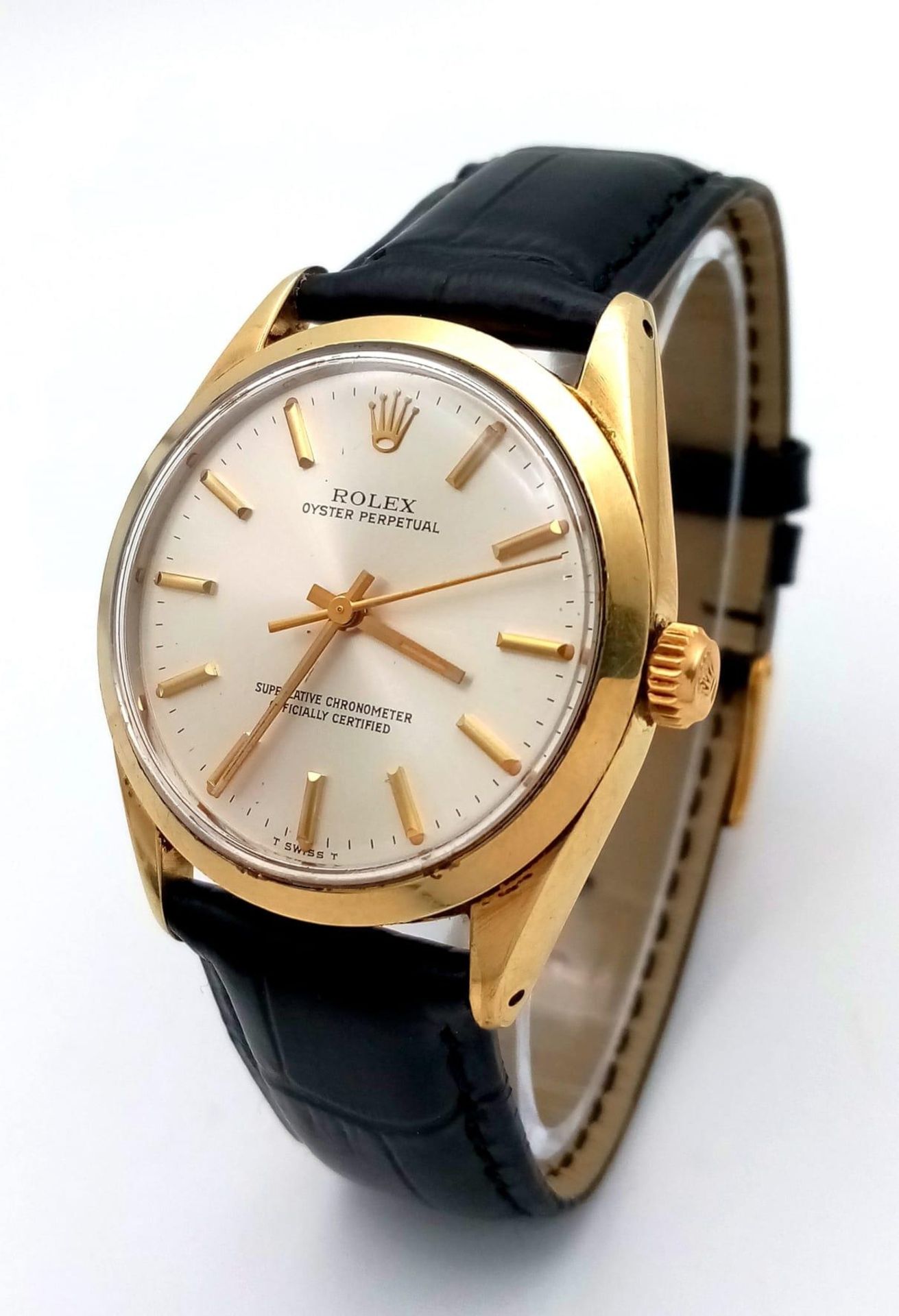 A VINTAGE ROLEX OYSTER PERPETUAL GENTS WATCH ON THE ORIGINAL ROLEX BLACK LEATHER STRAP ONLY WORN A - Bild 2 aus 9