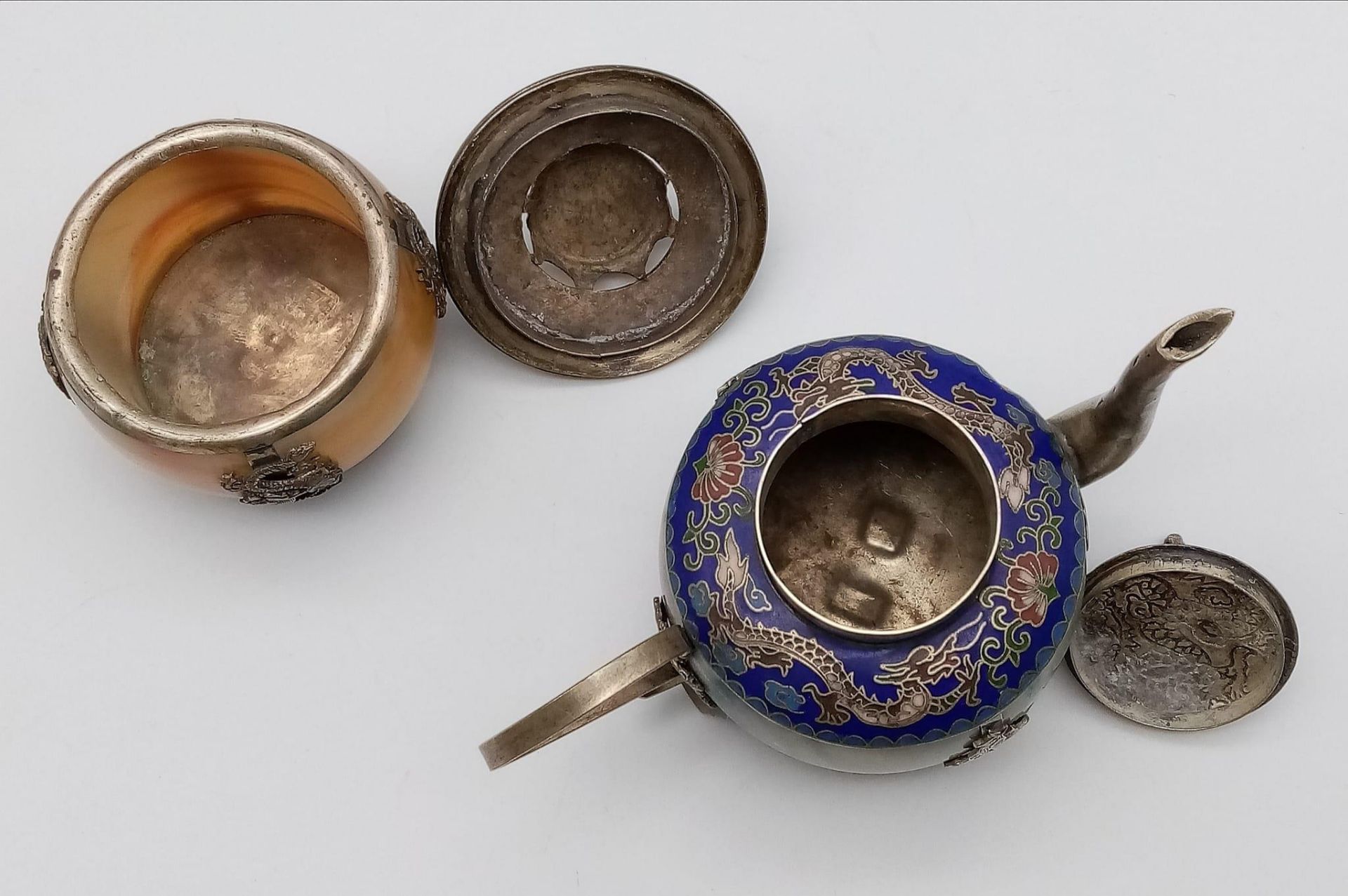 Two Superb Antique Chinese Miniature Teapots (circa 1900) - both on silver mounts hallmarked to - Bild 6 aus 11