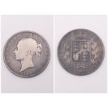 An Uncleaned/Unpolished 1844 Dated Queen Victoria Silver Half Crown Coin. 13.34g weight.