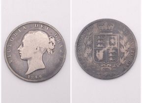 An Uncleaned/Unpolished 1844 Dated Queen Victoria Silver Half Crown Coin. 13.34g weight.