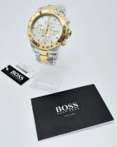 A very attractive two-tone HUGO BOSS tachymeter gents watch, 45 mm case, calibrated bezel,