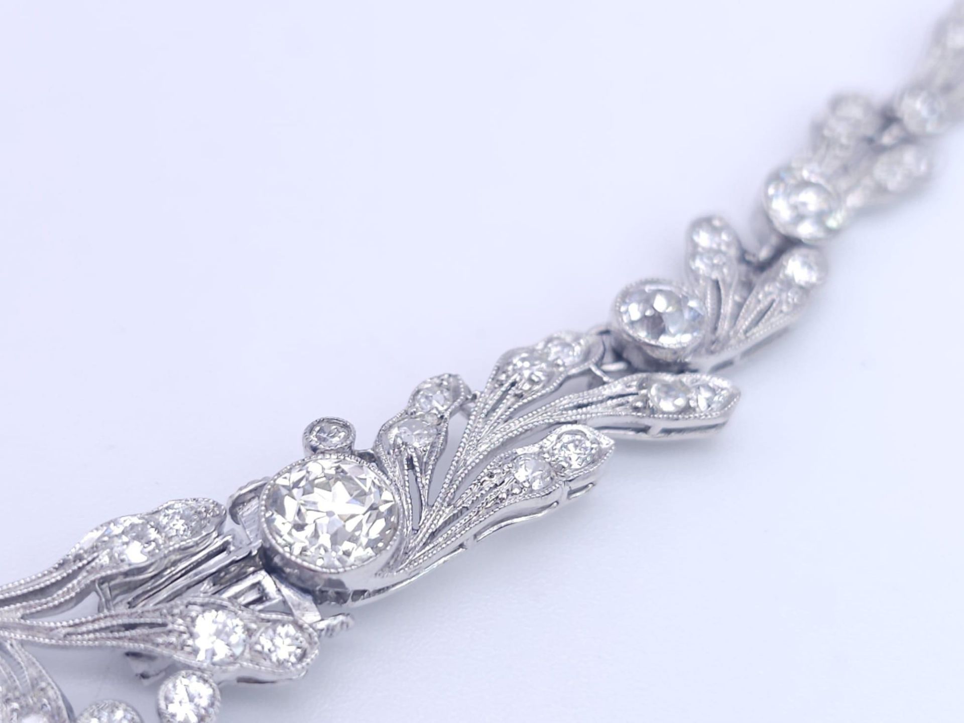A Majestic Art Deco 7ctw Diamond (approx) Platinum Lavaliere Necklace. Scrolled and foliate - Image 15 of 18