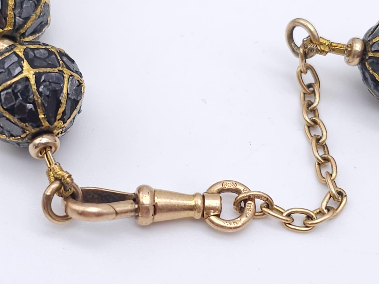 An Antique 18K Rose Gold and Diamond Encrusted Ball Necklace. Graduating golden balls filled with - Image 6 of 10